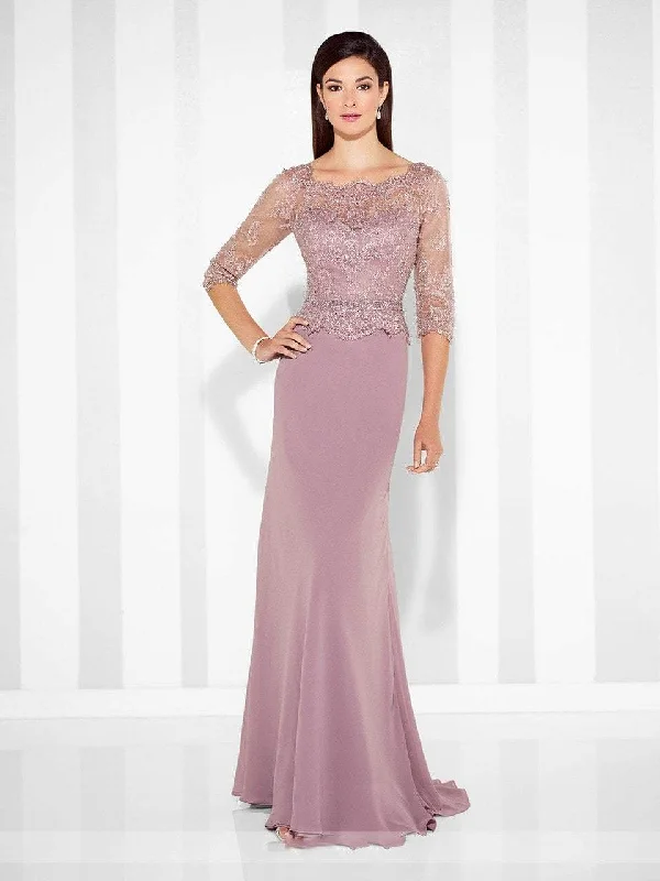 Women's Evening Wear Attire Cameron Blake by Mon Cheri - Quarter Sleeve Scalloped Lace Evening Gown 117617 - 1 pc Dark Aqua in Size 14 and 1 pc Pink Topaz in Size 18 Available