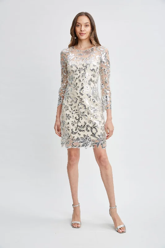 Women's Casual Attire Floral Sequin Long Sleeve Dress