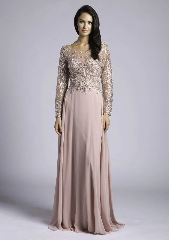 Women's Holiday Attire Lara Dresses - 33625 Sheer Long Sleeved Embellished Gown