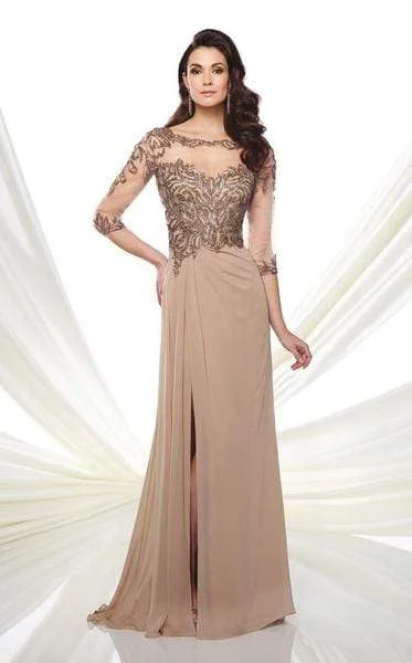 Women's Comfortable Lounge Attire Montage by Mon Cheri - 216969 Chiffon Slim A-line Gown - 2 pcs Caramel In Size 20 and Smoke in size 20 Available