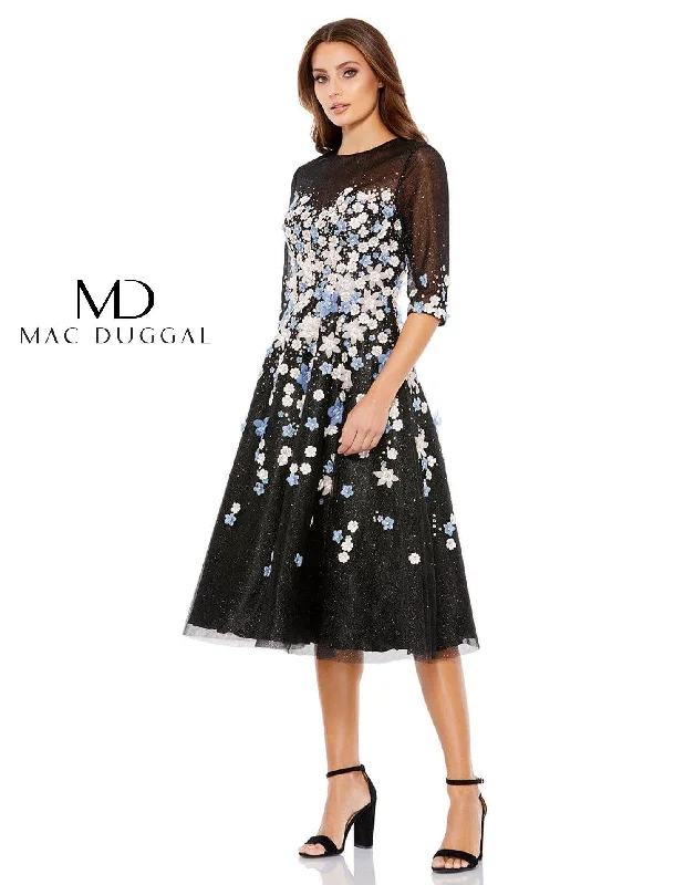 Women's Formal Event Attire Mac Duggal 11161 Short Long Sleeve Floral Dress