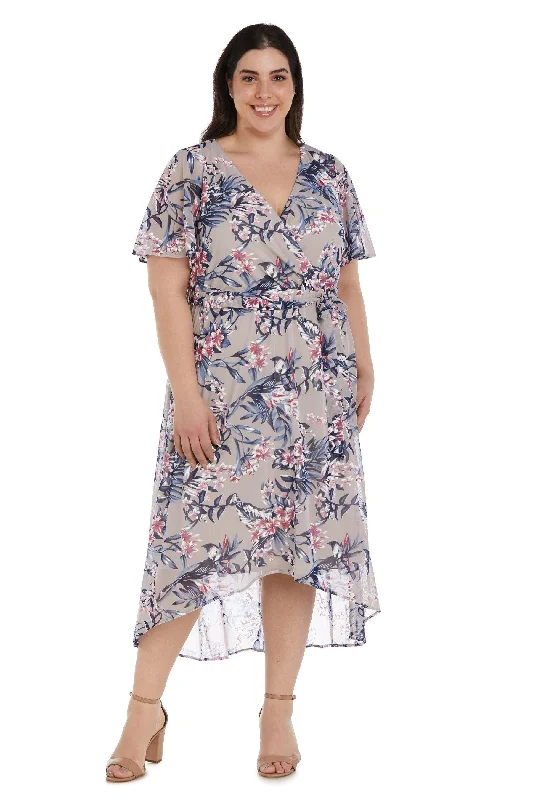 Women's Vintage-Inspired Outfit R&M Richards 9400W High Low Plus Size Floral Dress