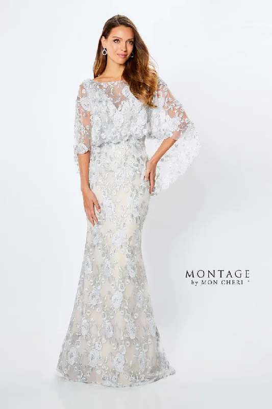 Women's Elegant Clothes Montage 221962 Long Evening Beaded Floral Lace Formal Dress