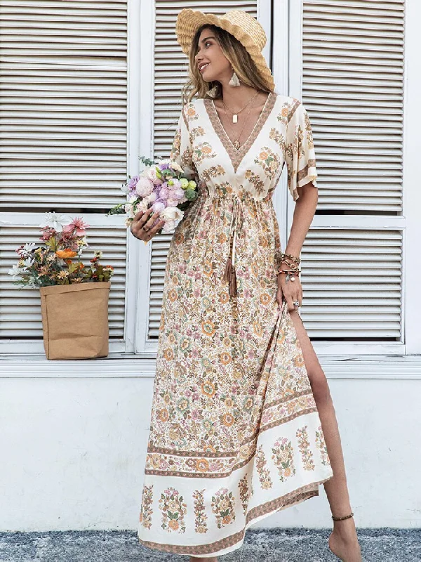 Women's Travel Apparel BerriesJam - Floral Printed Bohemian Holiday Maxi Dress