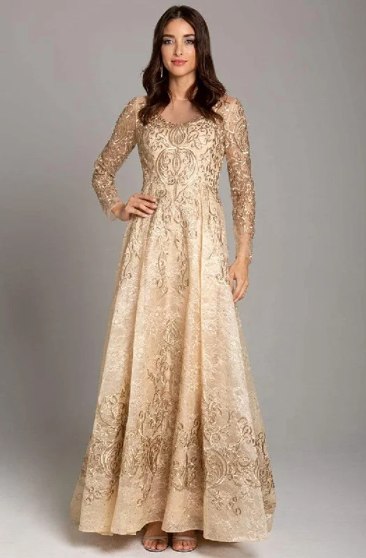 Women's Evening Clothes Lara Dresses - 29856 Illusion Long Sleeve Appliqued Lace A-Line Gown