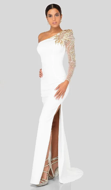 Women's Contemporary Apparel Terani Couture - Long Sleeve Sheath Evening Gown 1911E9094 - 1 pc Ivory In Size 6 Available