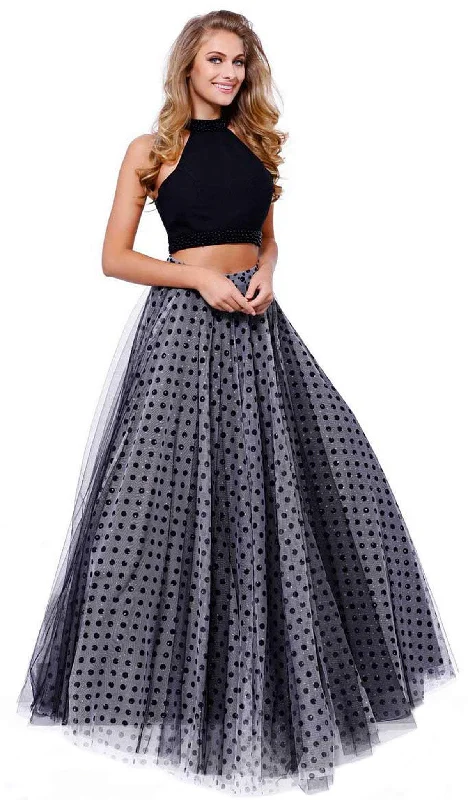 Women's Travel Apparel Nox Anabel - 8204 Two-Piece Halter Polka Dot Printed Evening Gown