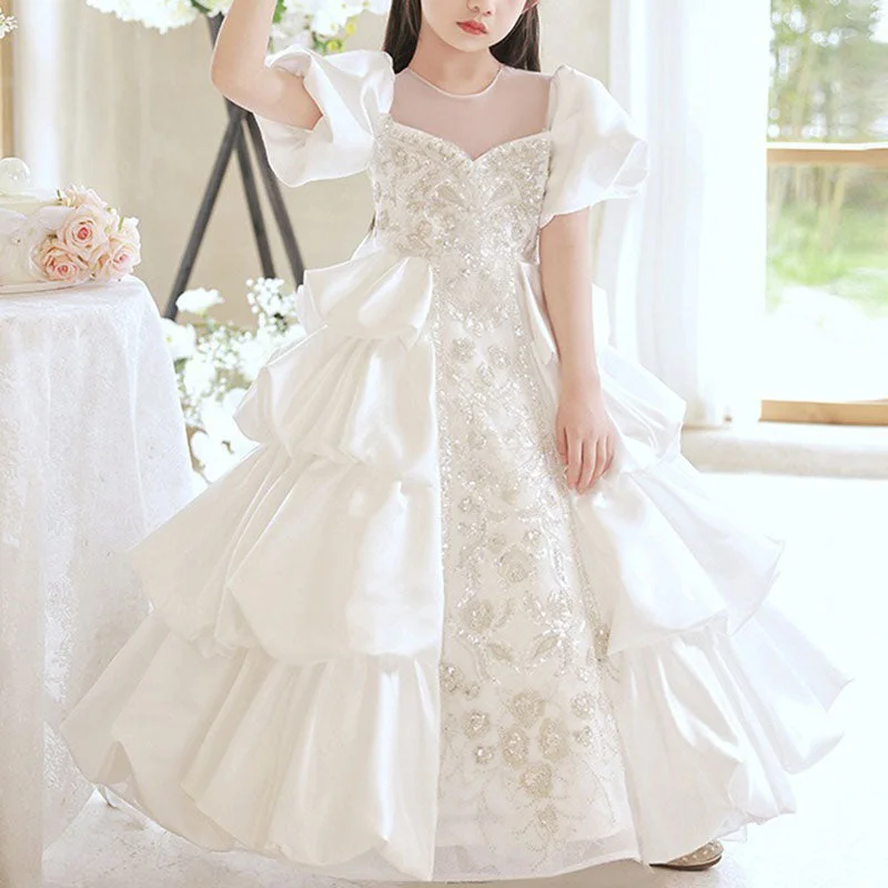 Women's Vintage Clothes Girls Wedding Birthday Party Splicing Bowknot Princess Dress