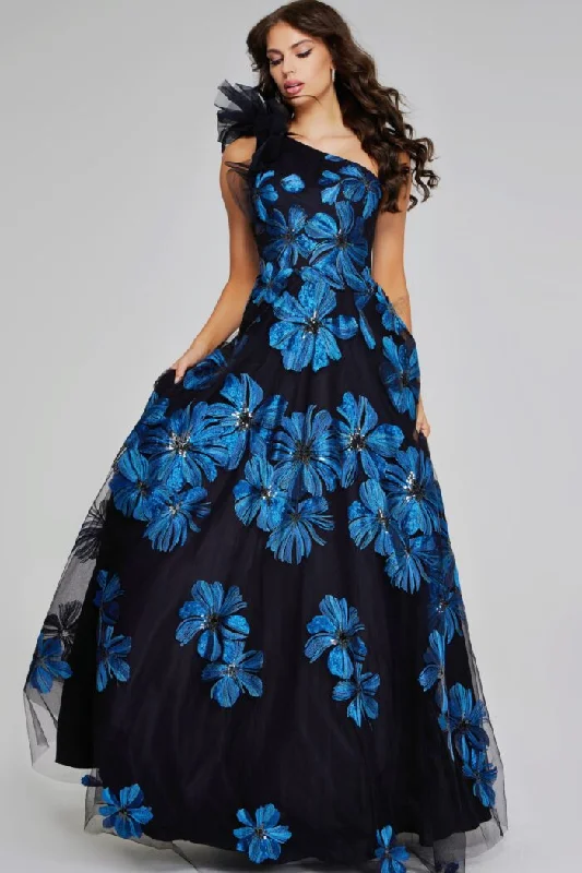 Vintage-Inspired Women's Apparel Jovani 36717 Long A Line Formal Floral Printed Evening Dress