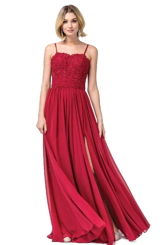 Women's Evening Garments Dancing Queen - 2789 Beaded Lace Embroidery Square Neck A-Line Gown