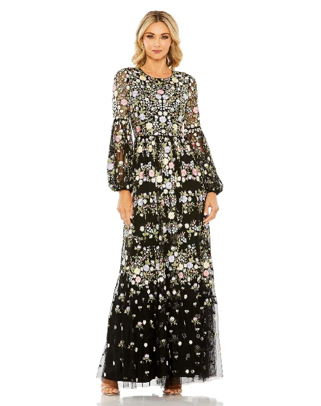 Women's Elegant Outfit Mac Duggal 35161 Long Sleeve Floral Formal Dress