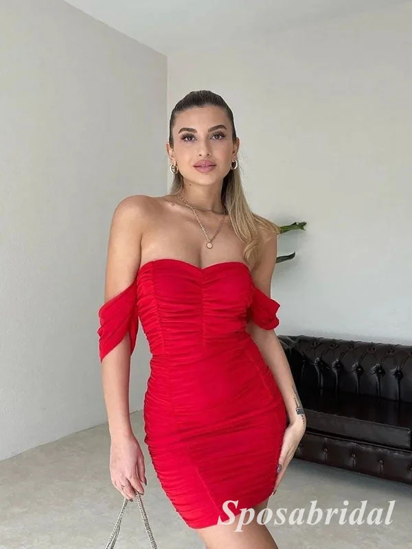 Women's Sporty Chic Clothes Sexy Red Special Fabric Off Shoulder Sheath Mini Dresses/ Homecoming Dresses, PD3536