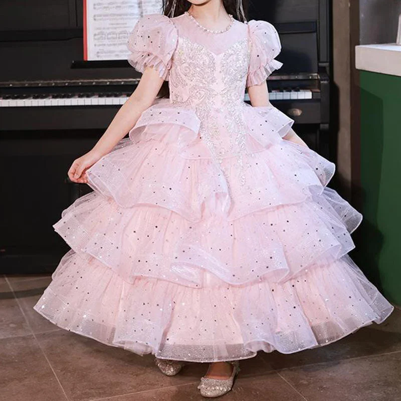 Women's Clothing For Outdoor Activities Flower Girl Cute Wedding Pageant Sequin Princess Dress