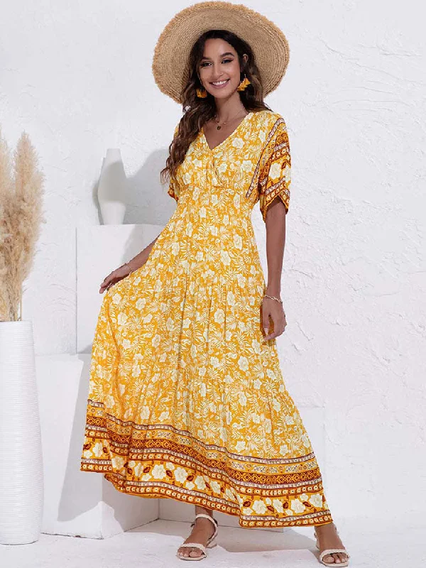 Women's Clothing Apparel Sets BerriesJam - Boho Elegant Long Floral Comfy Dress