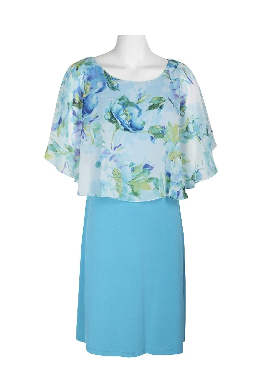 Formal Attire For Women Connected Apparel Short Floral Chiffon Cape Dress