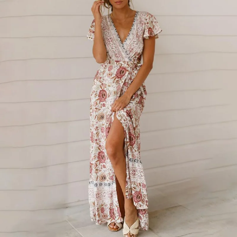 Women's Contemporary Apparel BerriesJam - Floral Boho Vintage Casual Vacation Long Dress