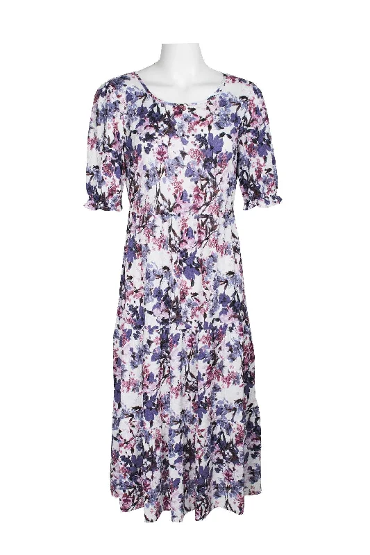 Women's Attire Connected Apparel Short Sleeve Floral Print Dress