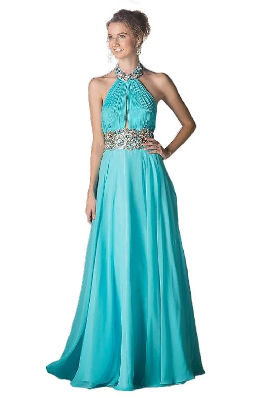 Women's Trendy Casual Outfit Cinderella Divine - PC905 Ruched Cutout Halter Chiffon Gown