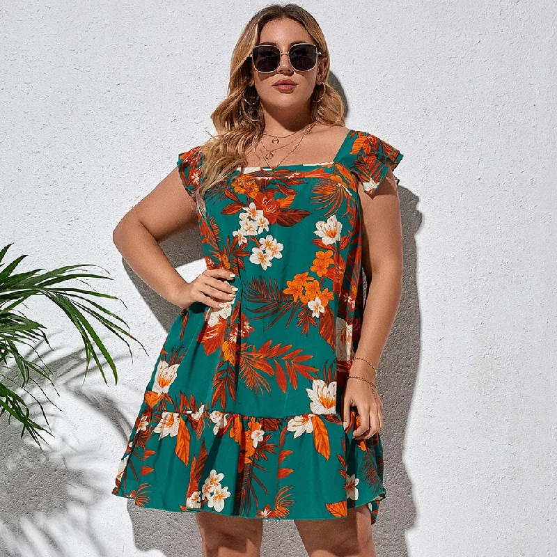 Affordable Women's Clothing BerriesJam - New Print Fresh Floral Loose Straps Plus Size Dress