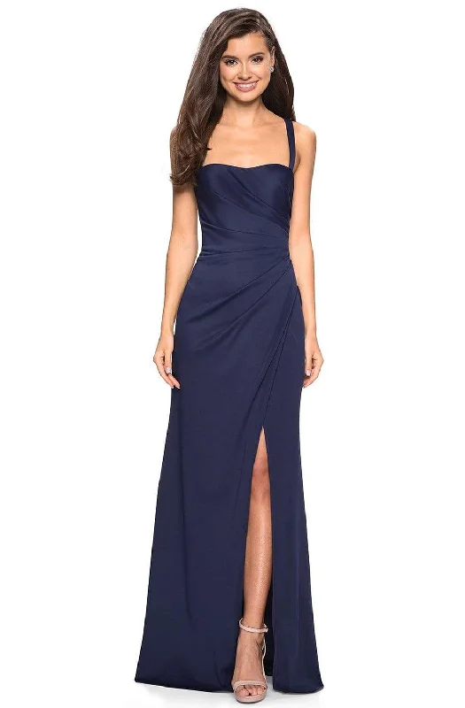 Women's Evening Outfit La Femme - 27470 Sleeveless Draped Sheath High Slit Gown