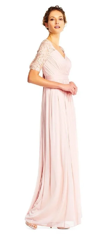 Modern Women's Attire Adrianna Papell - Half Sleeve Pin-Tucked Bodice Long Gown AP1E201417 - 1 pc Blush In Size 12 Available