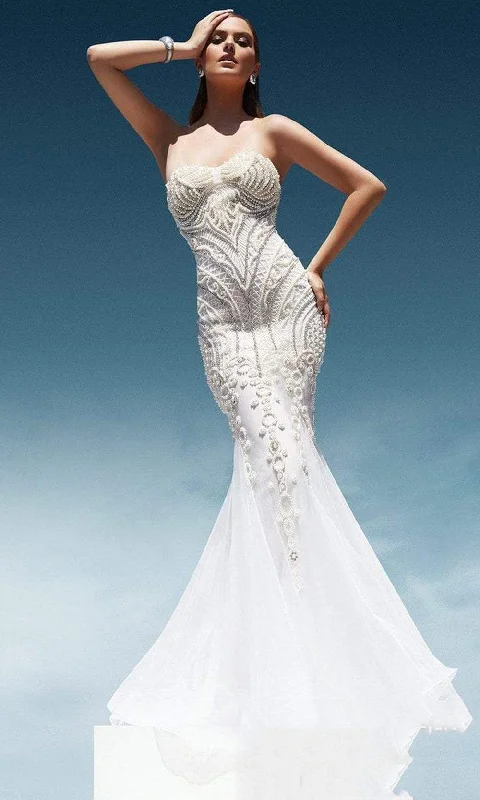 Women's Chic Apparel Terani Couture - Pearl Crusted Sweetheart Mermaid Gown 1611GL0463A