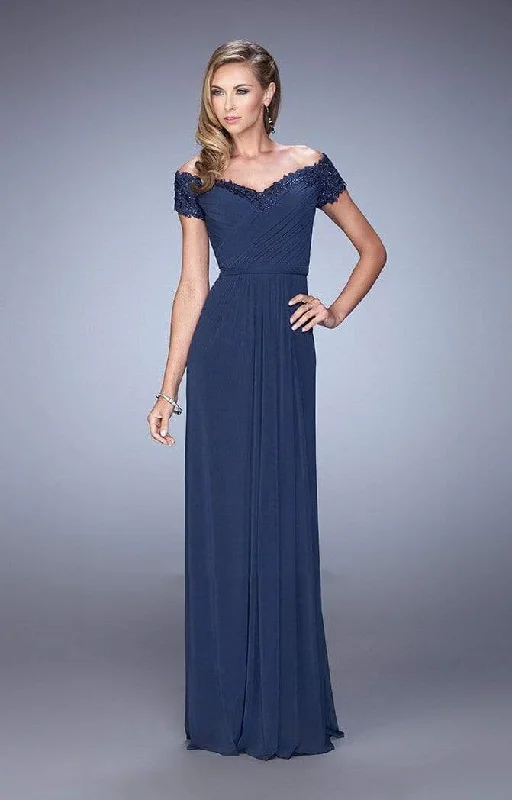 Women's Active Outfit For Fitness La Femme - Jeweled Lace Off Shoulder Gown 21613 - 1 pc Navy In Size 10 Available