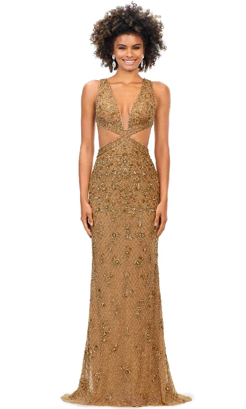 Women's Relaxed Outfit Ashley Lauren 11366 - Cut-Outs Beaded Evening Gown