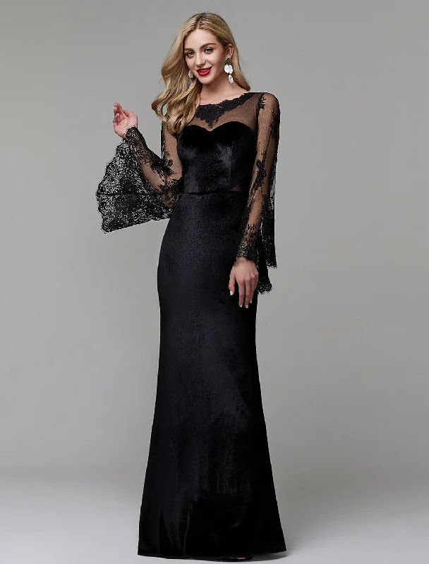 Women's Trendy Attire Elegant Dress Wedding Guest Floor Length Long Sleeve Lace