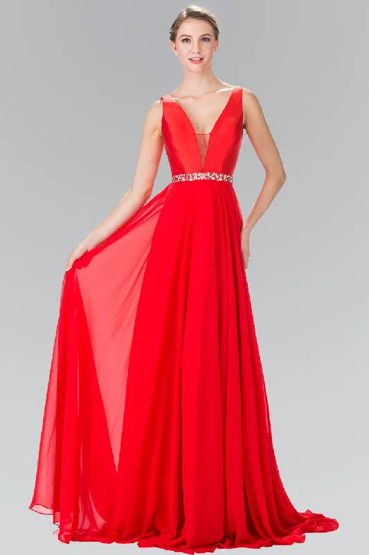 Women's Urban Clothing Elizabeth K - GL2293 V-Neck with Embellished Waist Chiffon Gown