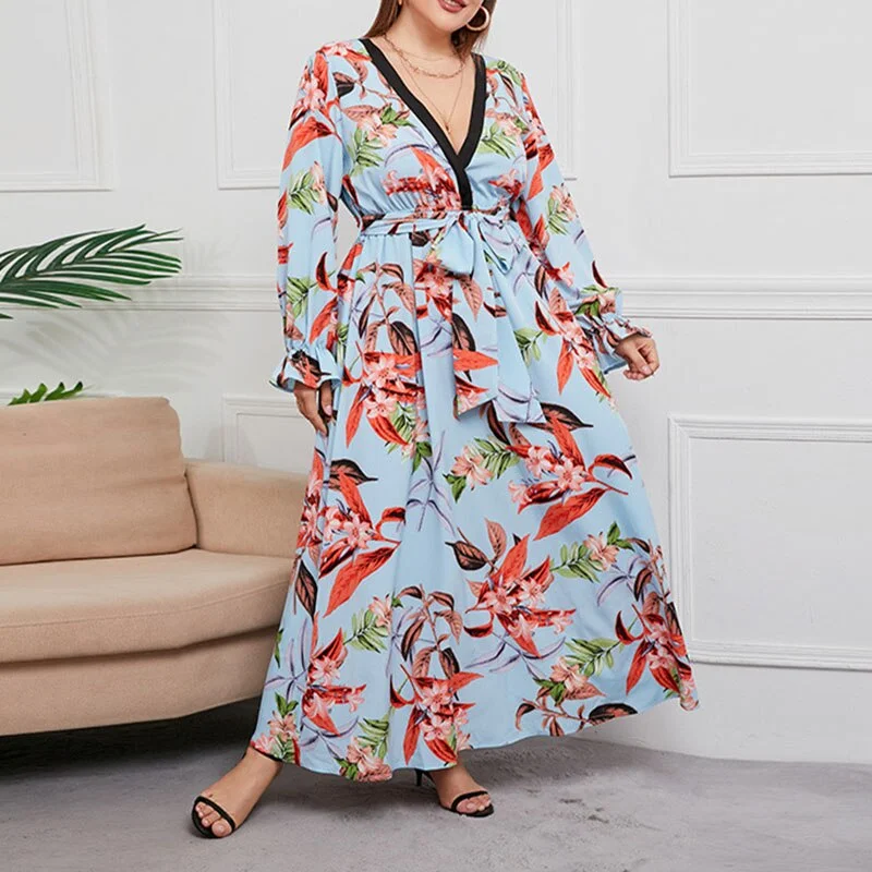 Women's Evening Clothes BerriesJam - Elegant Long Sleeve Floral Loose Party Maxi Dress