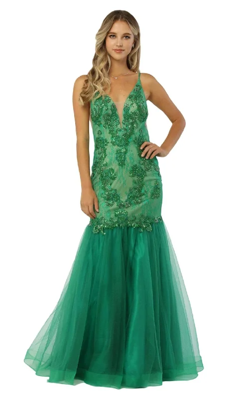 Women's Evening Clothing Nox Anabel - E185 Sleeveless V Neck Beaded Lace Tulle Mermaid Gown