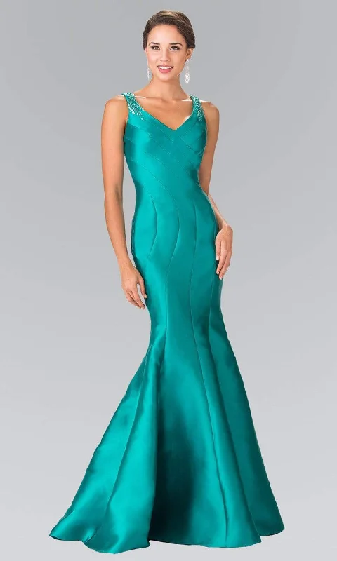 Women's Clothing For Outdoor Events Elizabeth K - GL2212 Sleek V-Neck Mikado Trumpet Gown