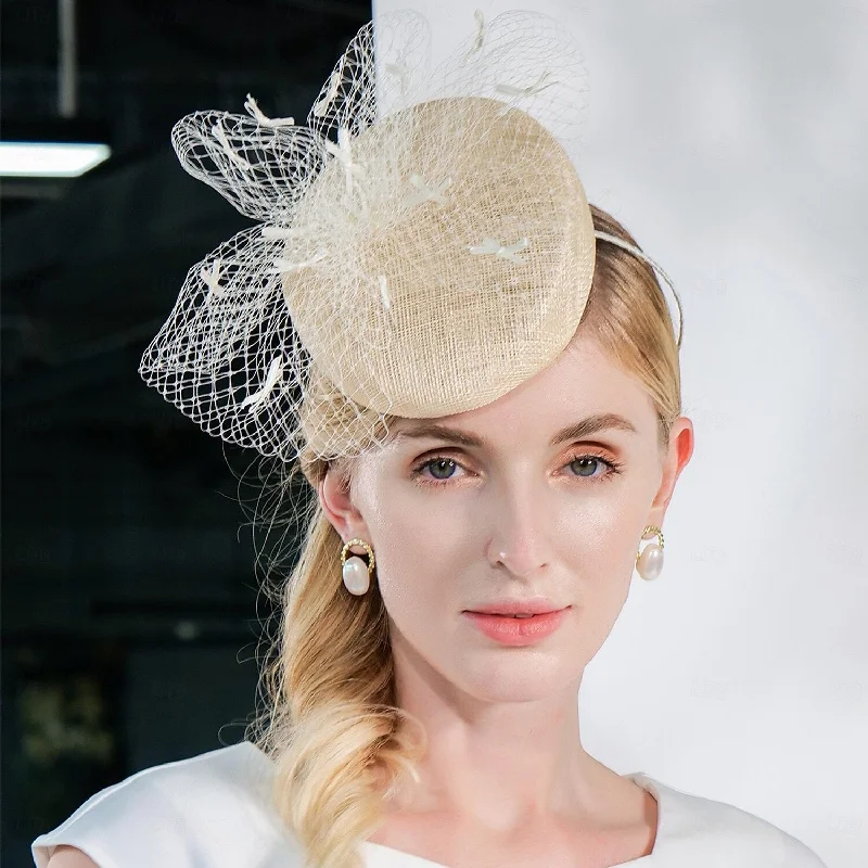 Women's Clothes For The Office DingJiDress Headbands Hats Sinamay Hat Veil Hat Wedding Tea Party Elegant Wedding With Splicing Tulle Headpiece Headwear