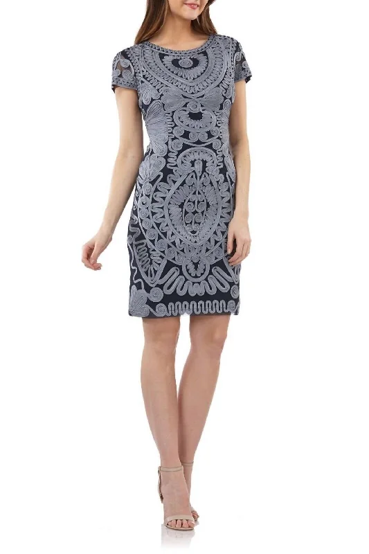 Casual Garments For Women Soutache & Mesh Cocktail Cloud Mini Dress In Blue