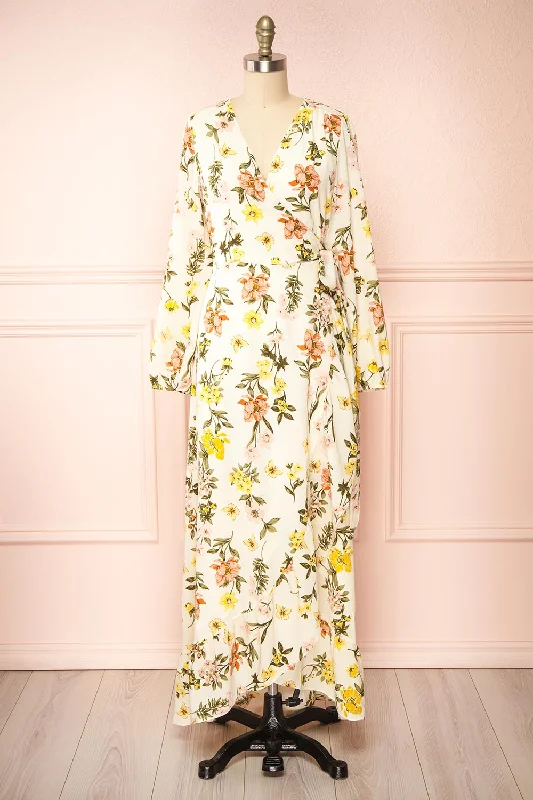 Women's Transitional Attire Ylena | Floral Maxi Wrap Dress w/ Ruffles