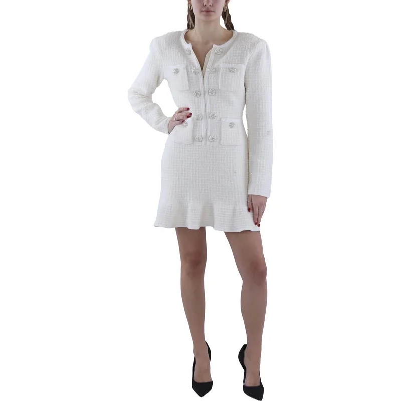 Women's Clothing Apparel Sets Womens Button Up Knit Mini Dress