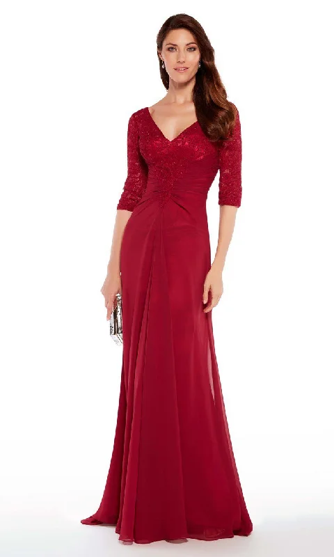 Women's Travel Attire Alyce Paris Quarter Sleeves Lace Chiffon A-line Gown 27234 - 1 pc Wine In Size 12 Available