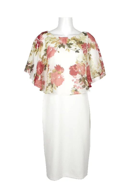 Women's Evening Attire Connected Apparel Short Floral Chiffon Overlay Dress