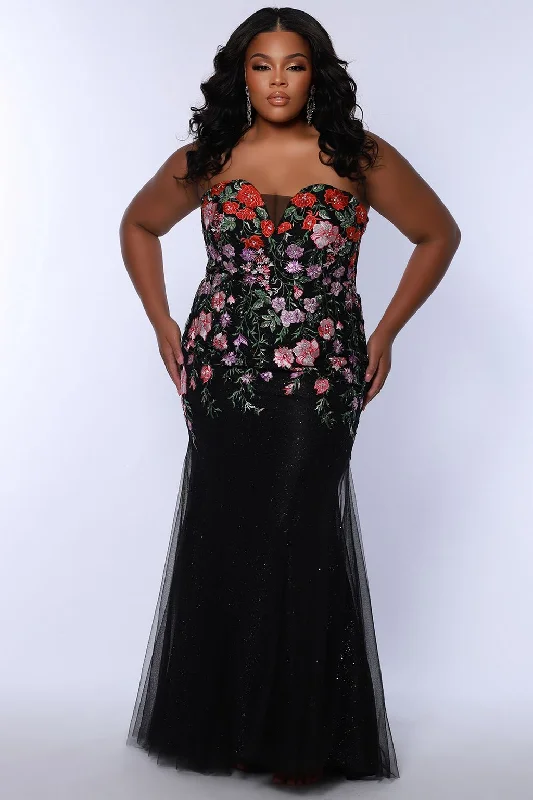 Women's Vacation Outfit Sydneys Closet SC7408 Prom Long Fitted Floral Formal Plus Size Dress