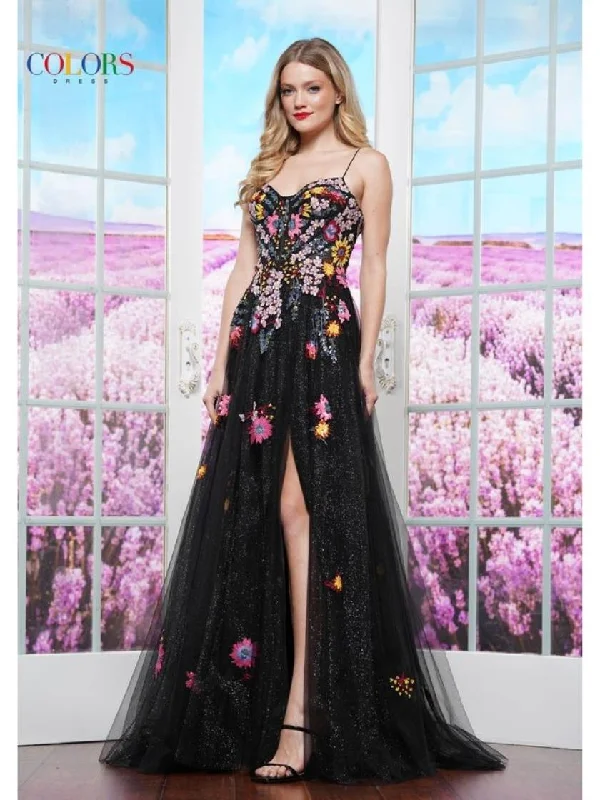 Women's High-Fashion Outfit Colors 3582 Formal Floral Applique Long Prom Dress