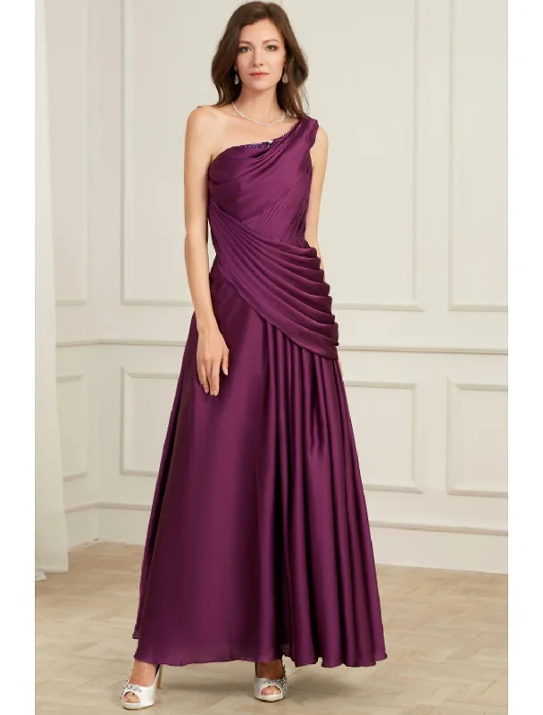 Women's Apparel And Garments A-Line Evening Gown Elegant Dress Wedding Floor Length Sleeveless One Shoulder Polyester with Pleats Ruched