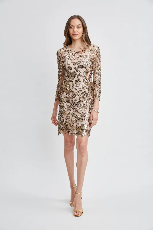 Comfortable Women's Attire Floral Sequin Long Sleeve Dress