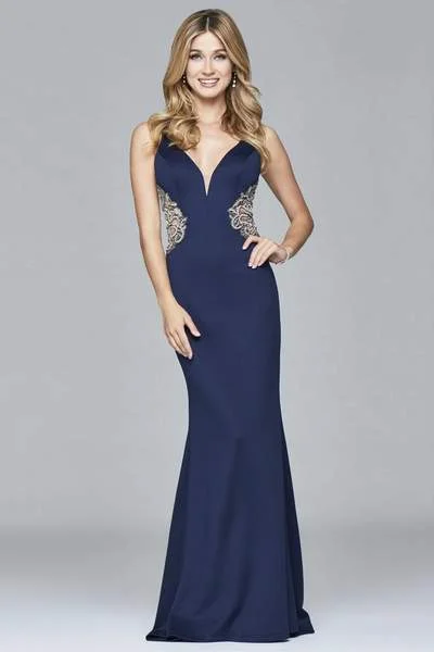 Women's Casual Outfit Faviana - Beaded Fitted Neoprene Gown s7916 - 1 Pc Navy in size 0 Available