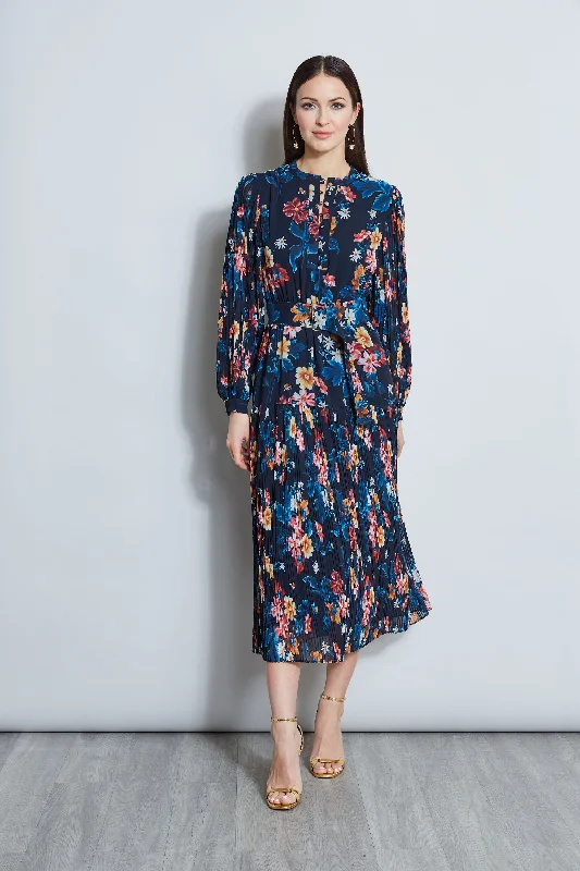 Casual Attire For Women Floral Belted Pleated Midi Dress