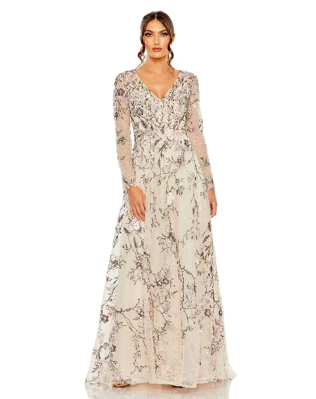 Casual Chic Clothing For Women Mac Duggal 20480 Long Sleeve Formal Floral Evening Dress