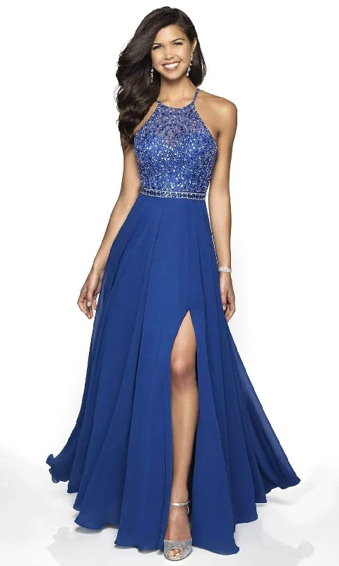 Women's Attire Blush by Alexia Designs - 11720 Beaded Embellished Halter Tulle Gown - 1 pc Royal In Size 6 Available