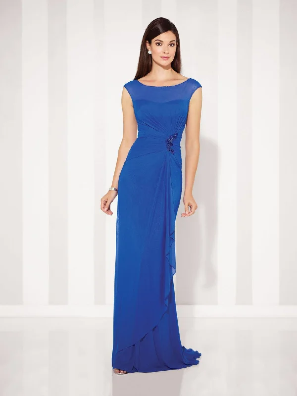 Stylish Women's Outerwear Apparel Cameron Blake - Cap Sleeve Illusion Bateau Gathered Sheath Gown 117601 - 1 pc Royal Blue in Size 10 Available