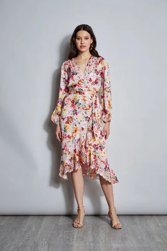 Chic Women's Attire Embroidered Floral Wrap Dress