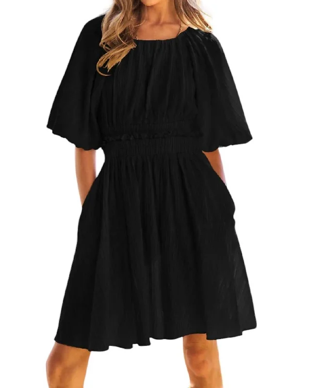 Affordable Women's Clothing Puff Sleeve Mini Dress In Black